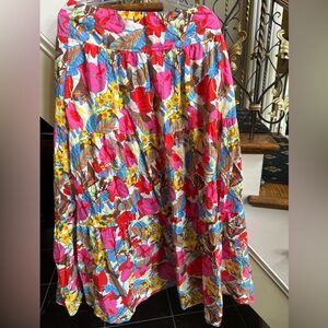 J.McLaughlin Beautiful Floral Maxi Skirt.Elastic Waist.Pockets.Cotton.M EUC